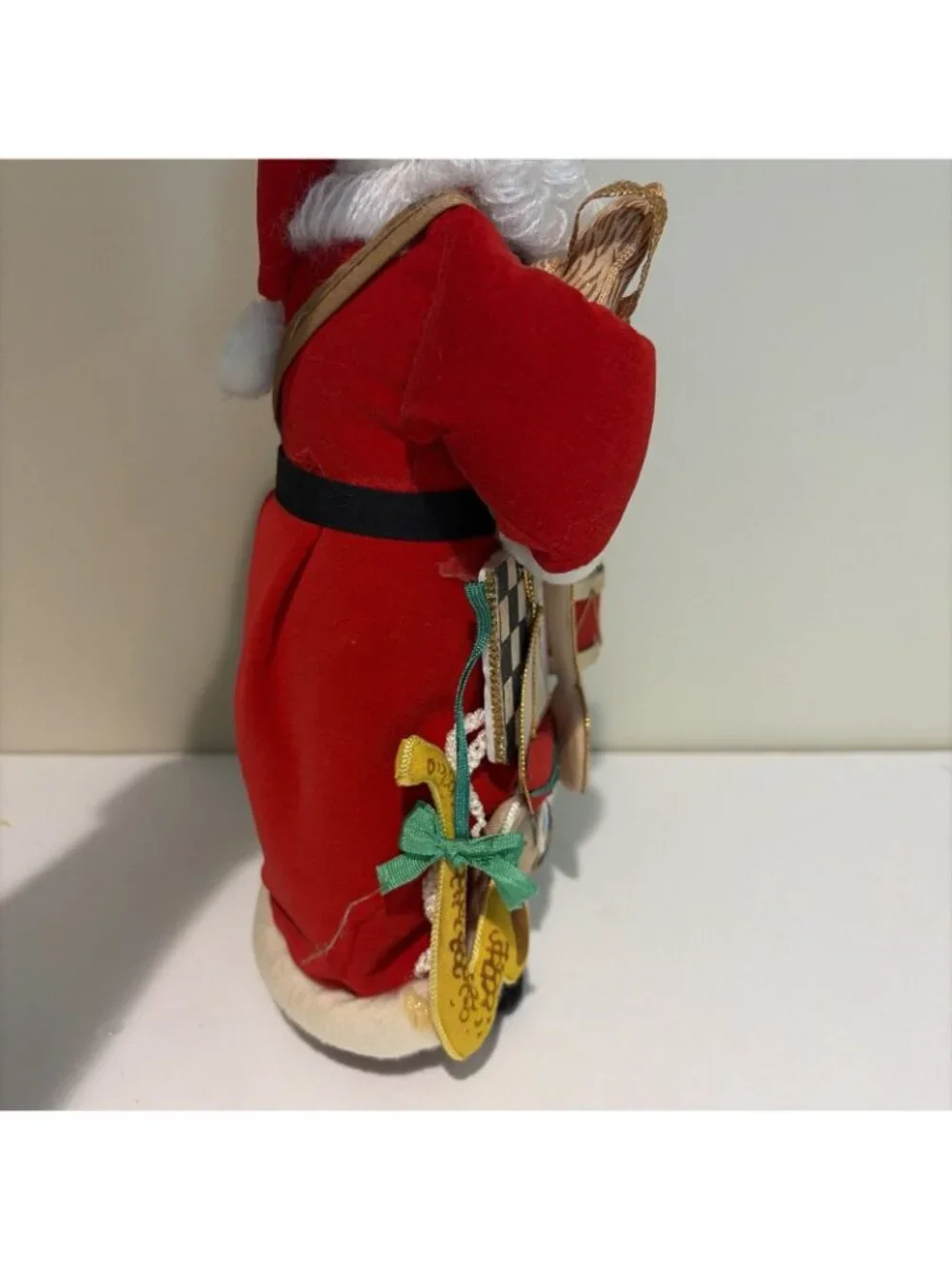 International Christmas Santa Claus Figure Holding Toys Painted Face Hanging 90s